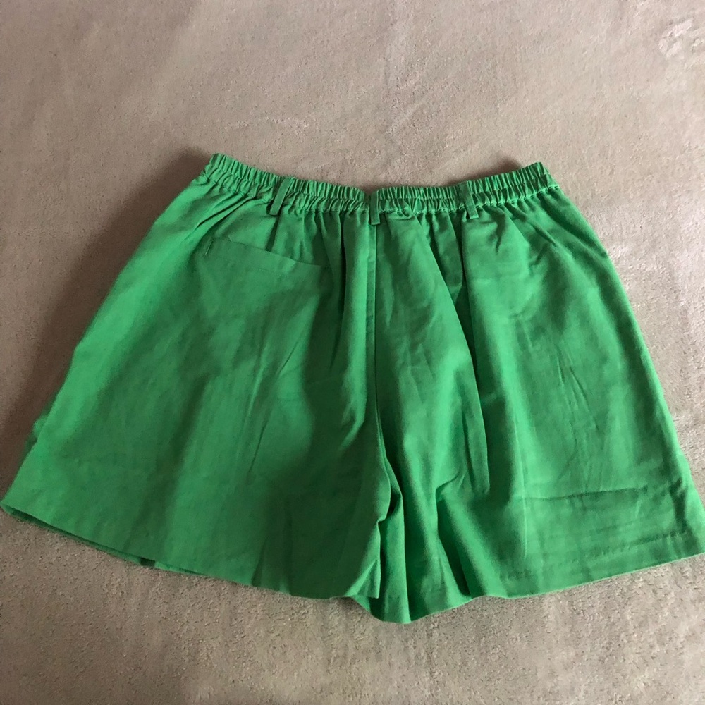 easel shorts pleated lined cotton linen high waist bright signal green - Picture 5 of 11